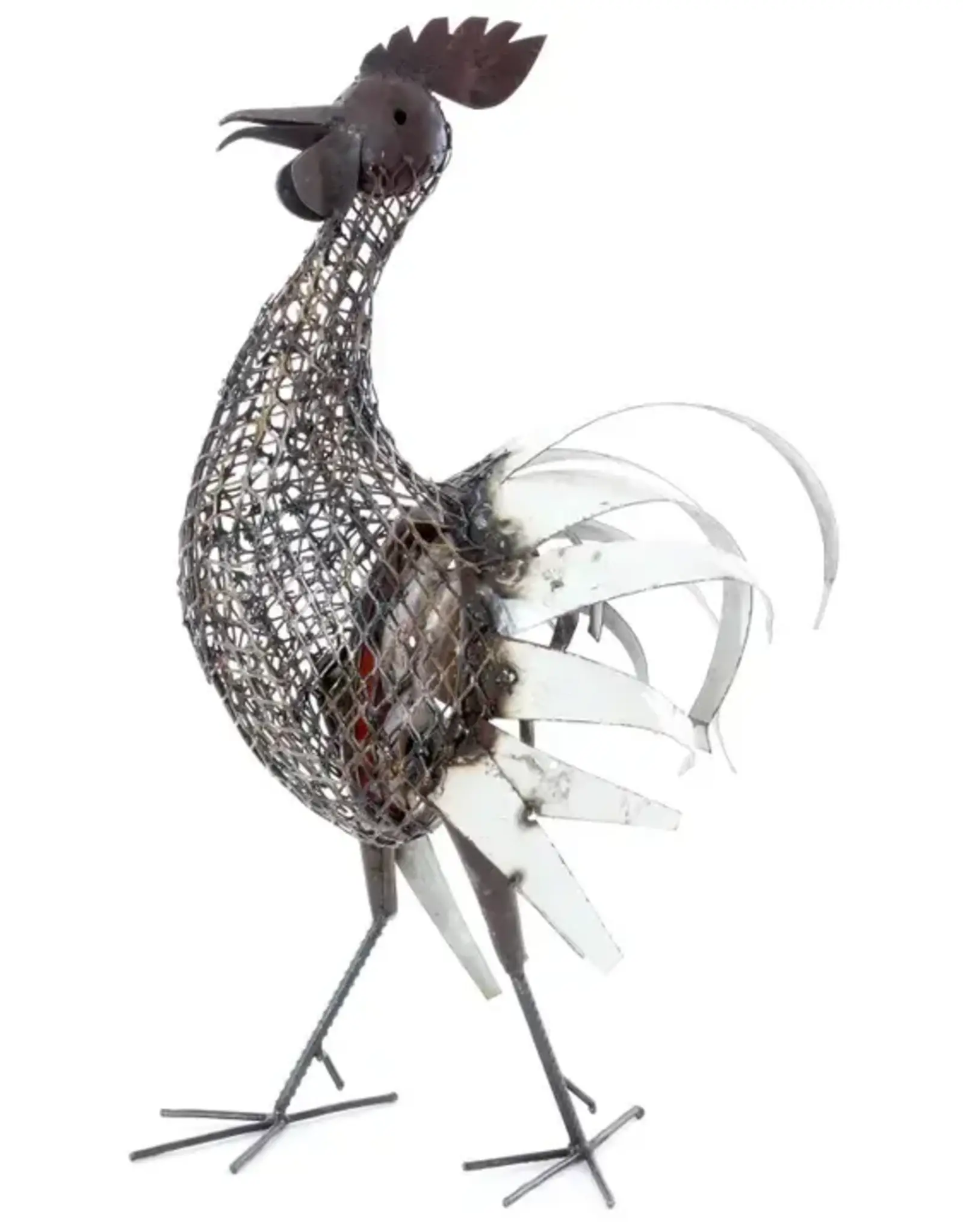 Swahili African Modern Strutting Recycled Metal Rooster Sculpture