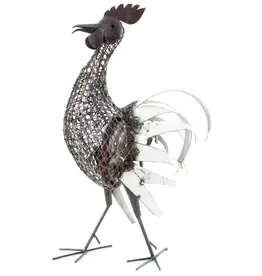 Swahili African Modern Strutting Recycled Metal Rooster Sculpture