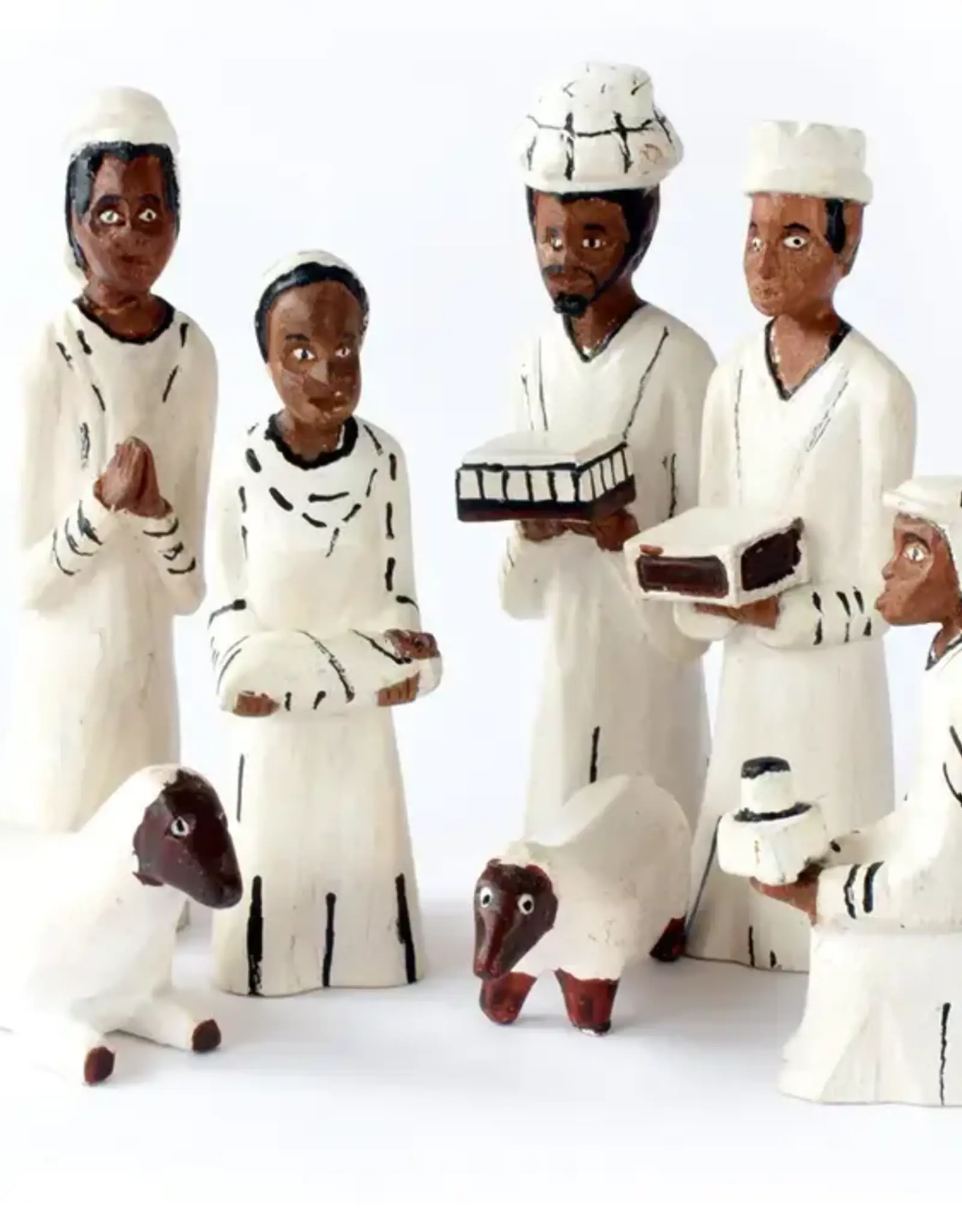 Swahili African Modern Hand Painted Wooden Nativity Scene