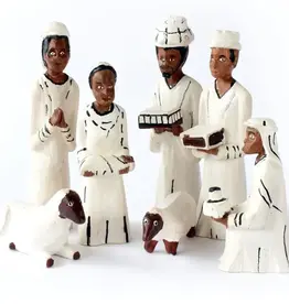 Swahili African Modern Hand Painted Wooden Nativity Scene