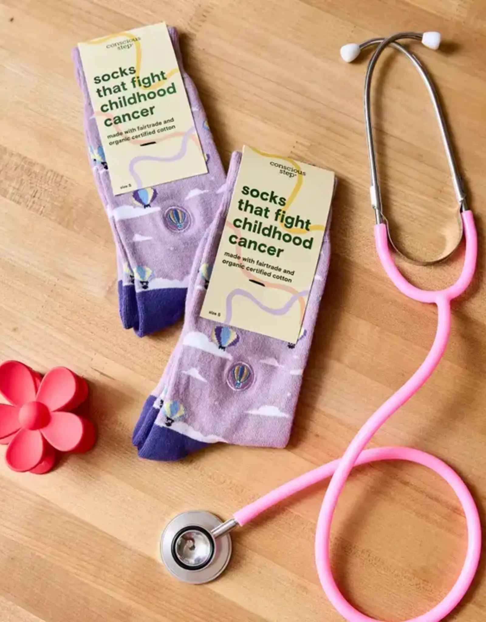 Conscious Step Socks that Fight Childhood Cancer (Purple Hot Air Balloons)