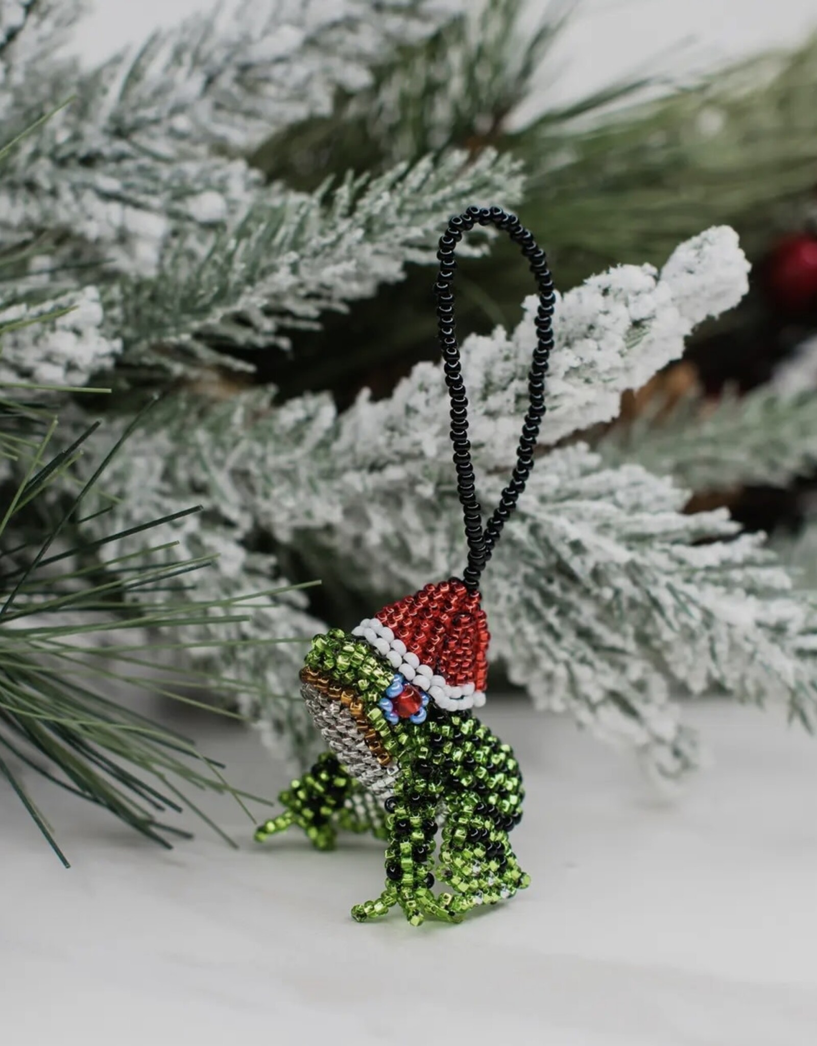 Lucia's Imports Santa Frog Beaded Ornament