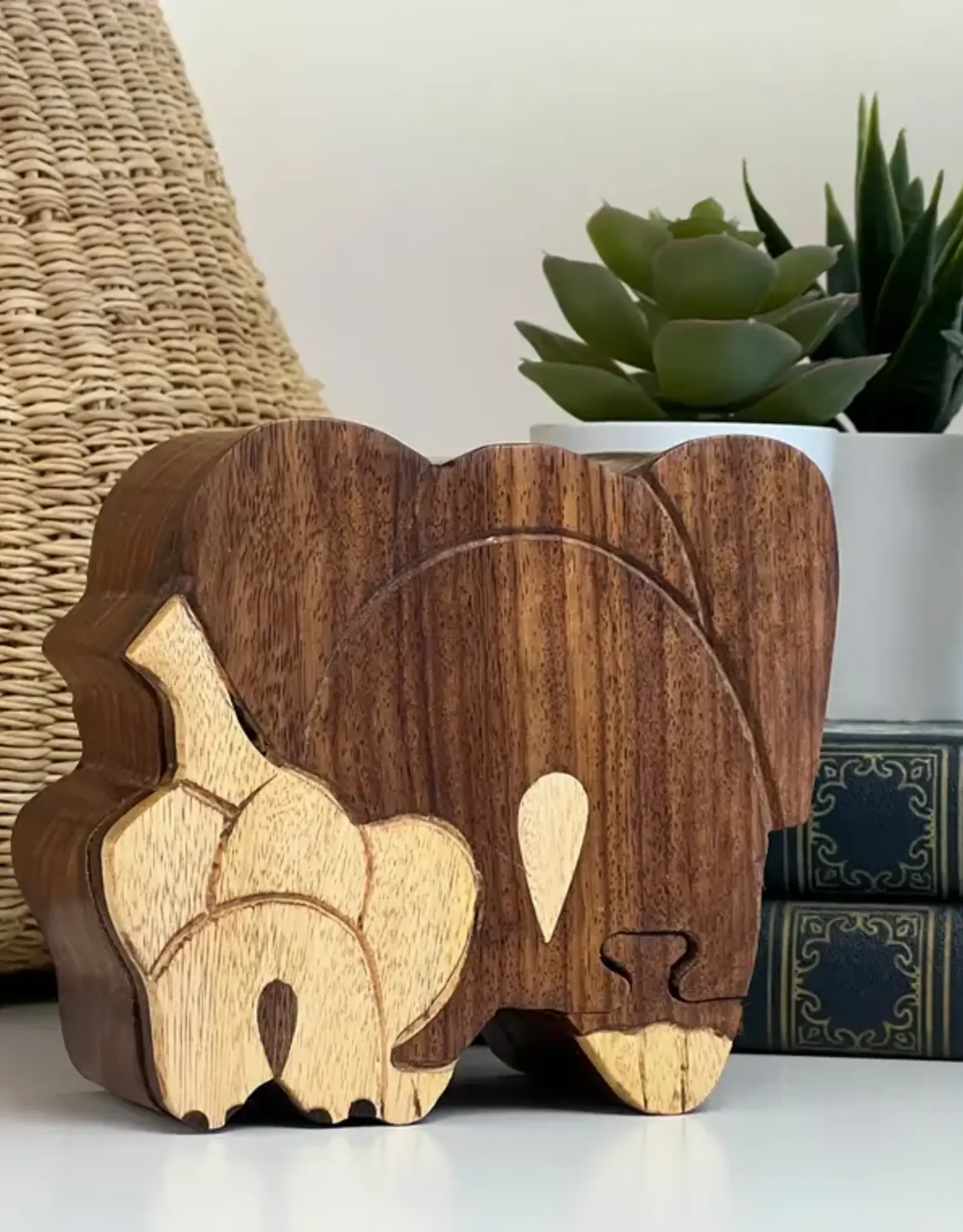 Global Crafts Wood Carved Elephant Puzzle Box