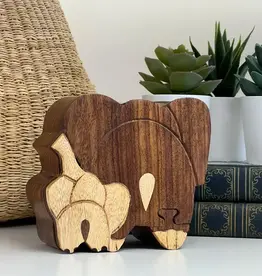 Global Crafts Wood Carved Elephant Puzzle Box