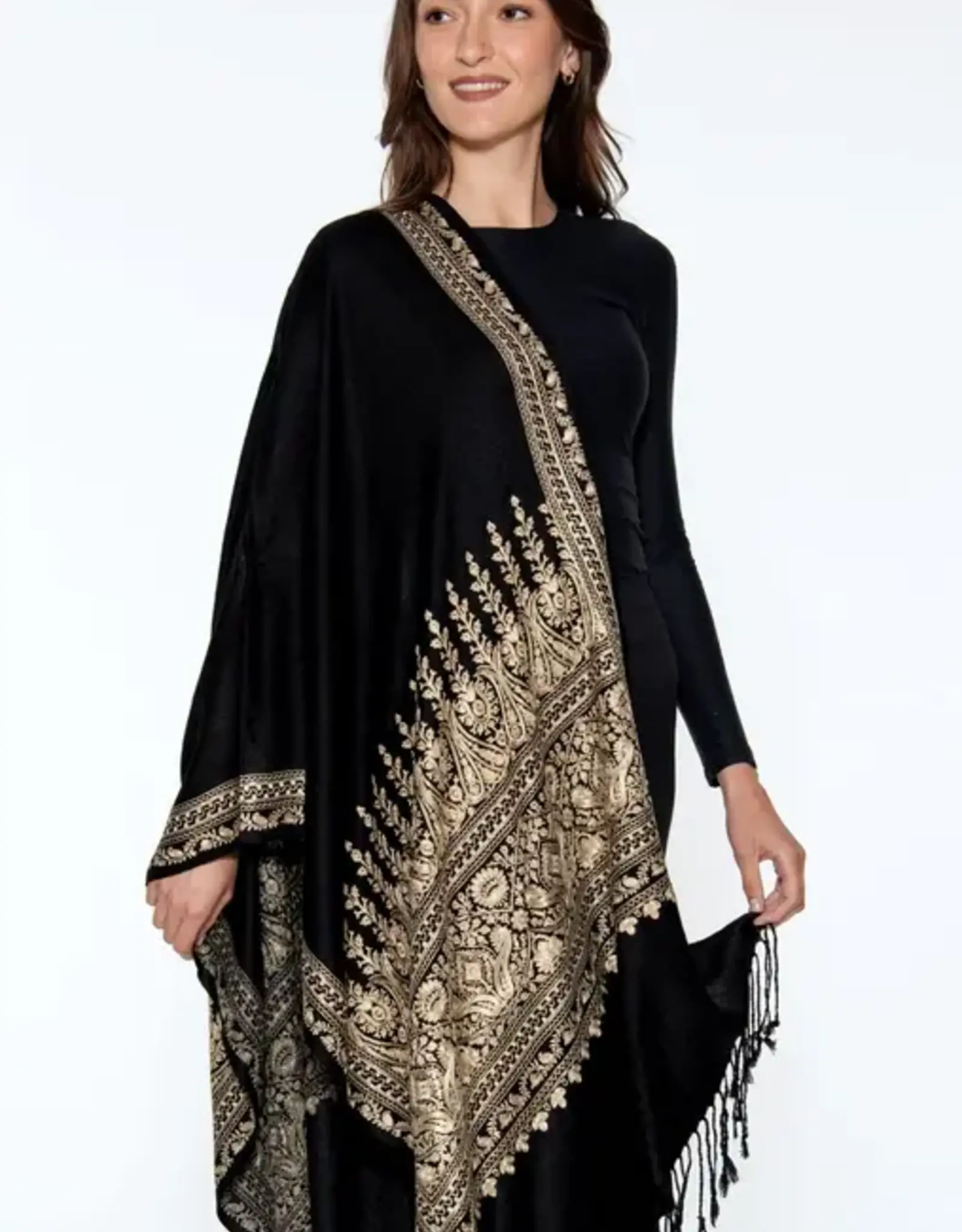 Sevya Handmade Vimala Shawl - Black & Gold