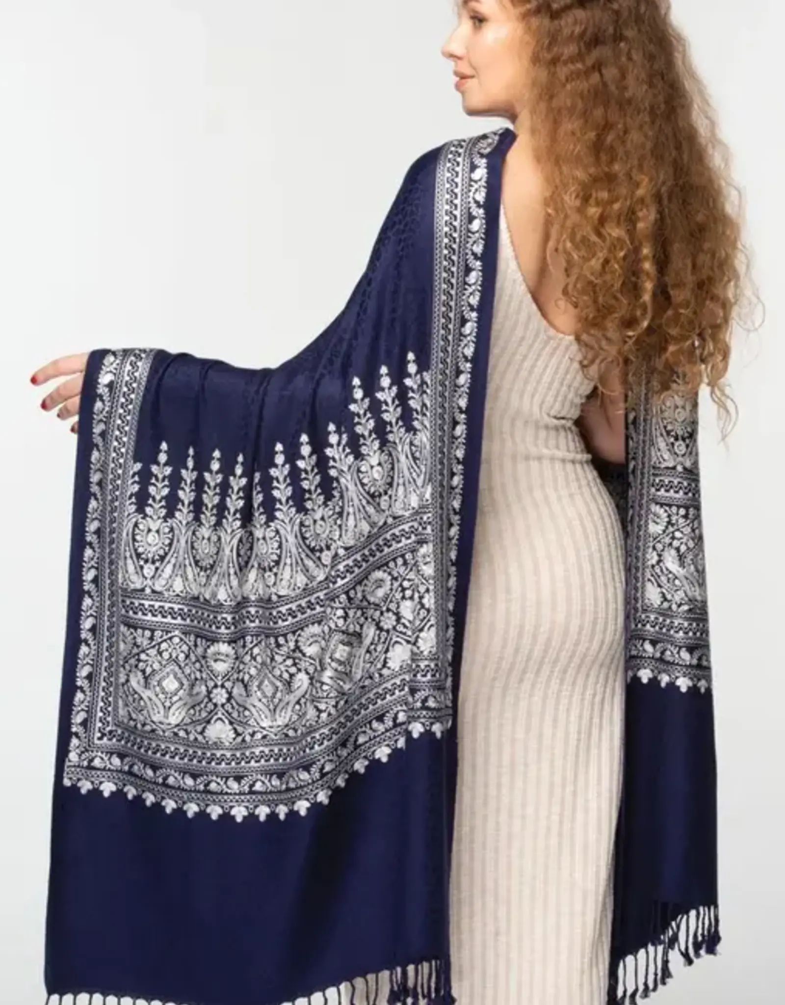 Sevya Handmade Vimala Shawl - Navy