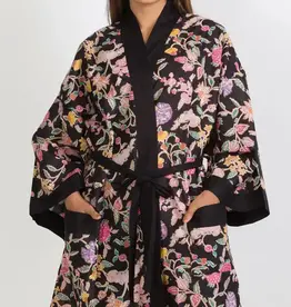 Sevya Handmade Short Kimono Robe (Black Multi Floral)