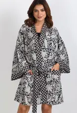 Sevya Handmade Short Kimono Robe (Black & White Paisley)