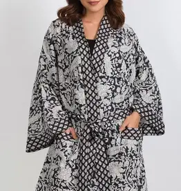 Sevya Handmade Short Kimono Robe (Black & White Paisley)