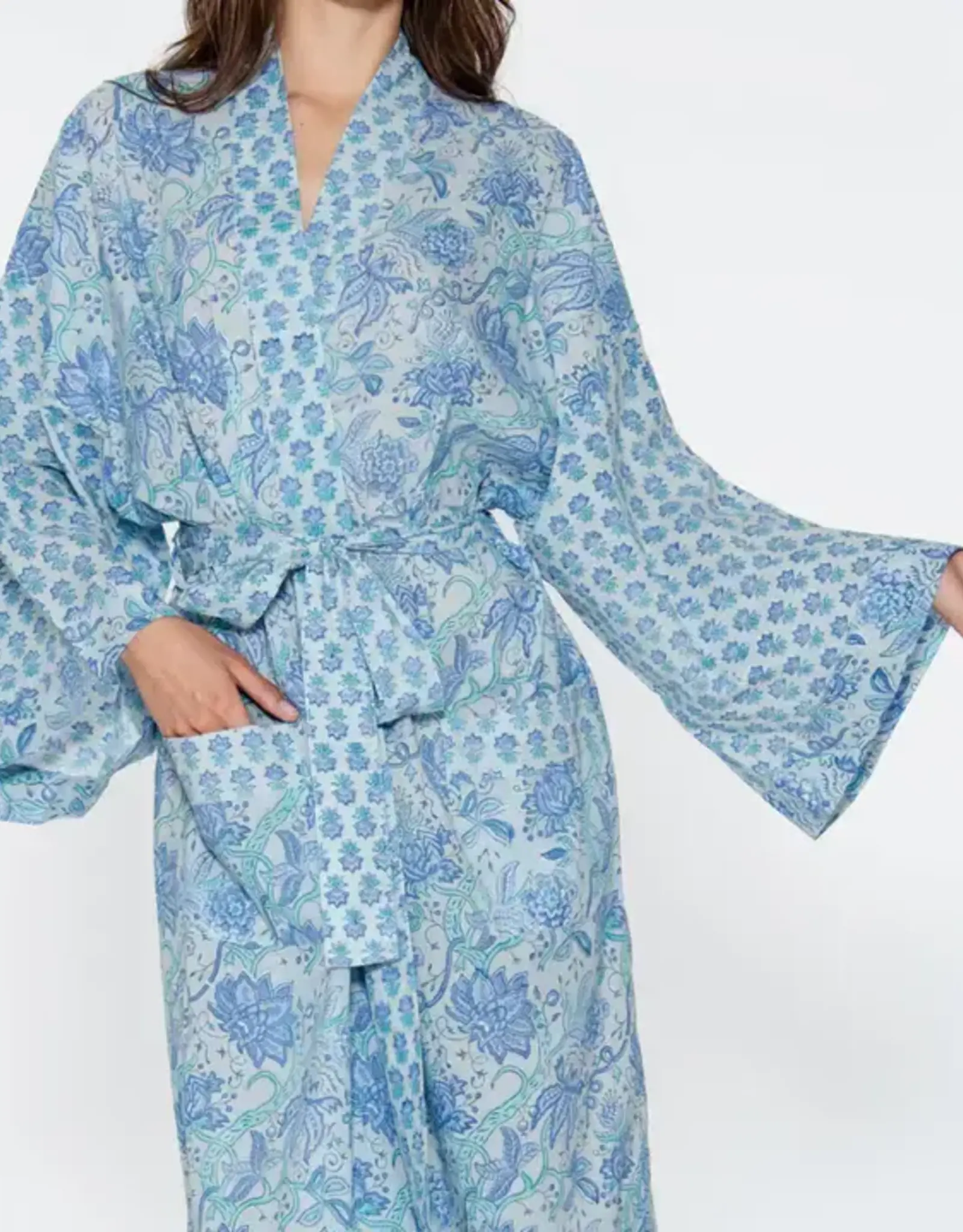 Sevya Handmade Kimono Robe (Sky Blue & Aqua)