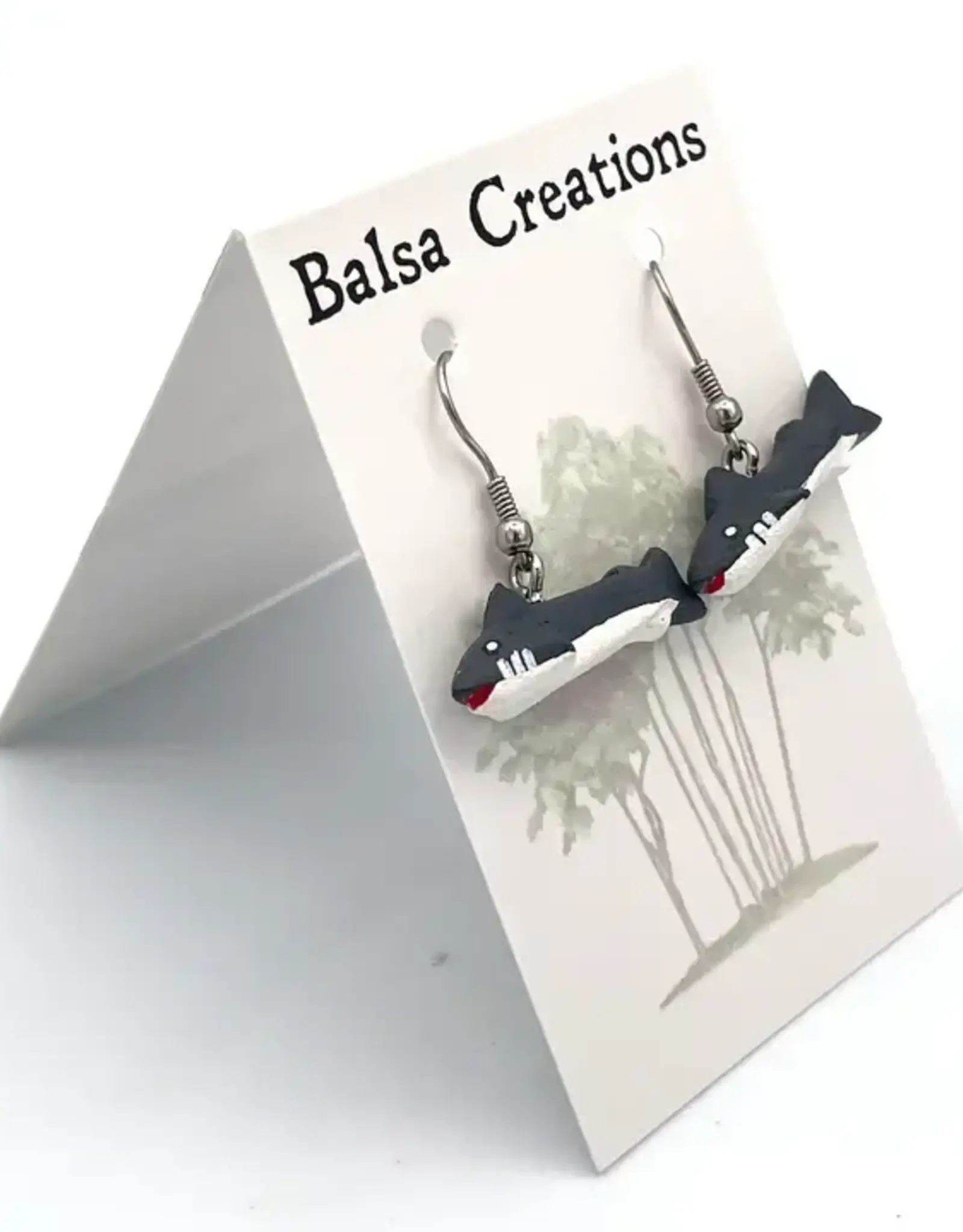 Women of the Cloud Forest Great White Shark Balsa Earrings