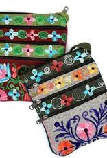 Women of the Cloud Forest Embroidered Floral 5 Zip Crossbody Bag (Assorted Colours)