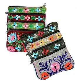 Women of the Cloud Forest Embroidered Floral 5 Zip Crossbody Bag (Assorted Colours)