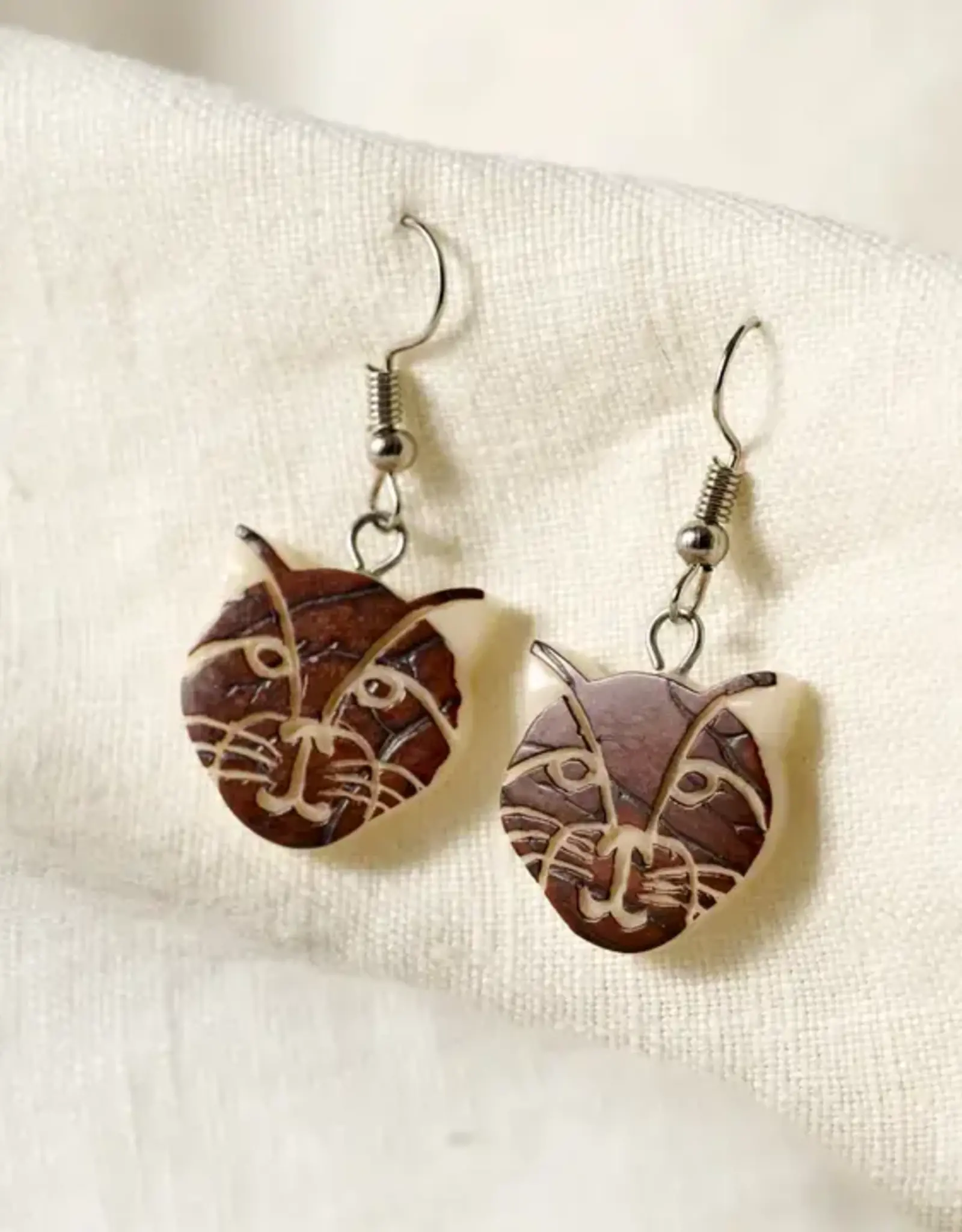 Ten Thousand Villages Kitty Cat Tagua Earrings