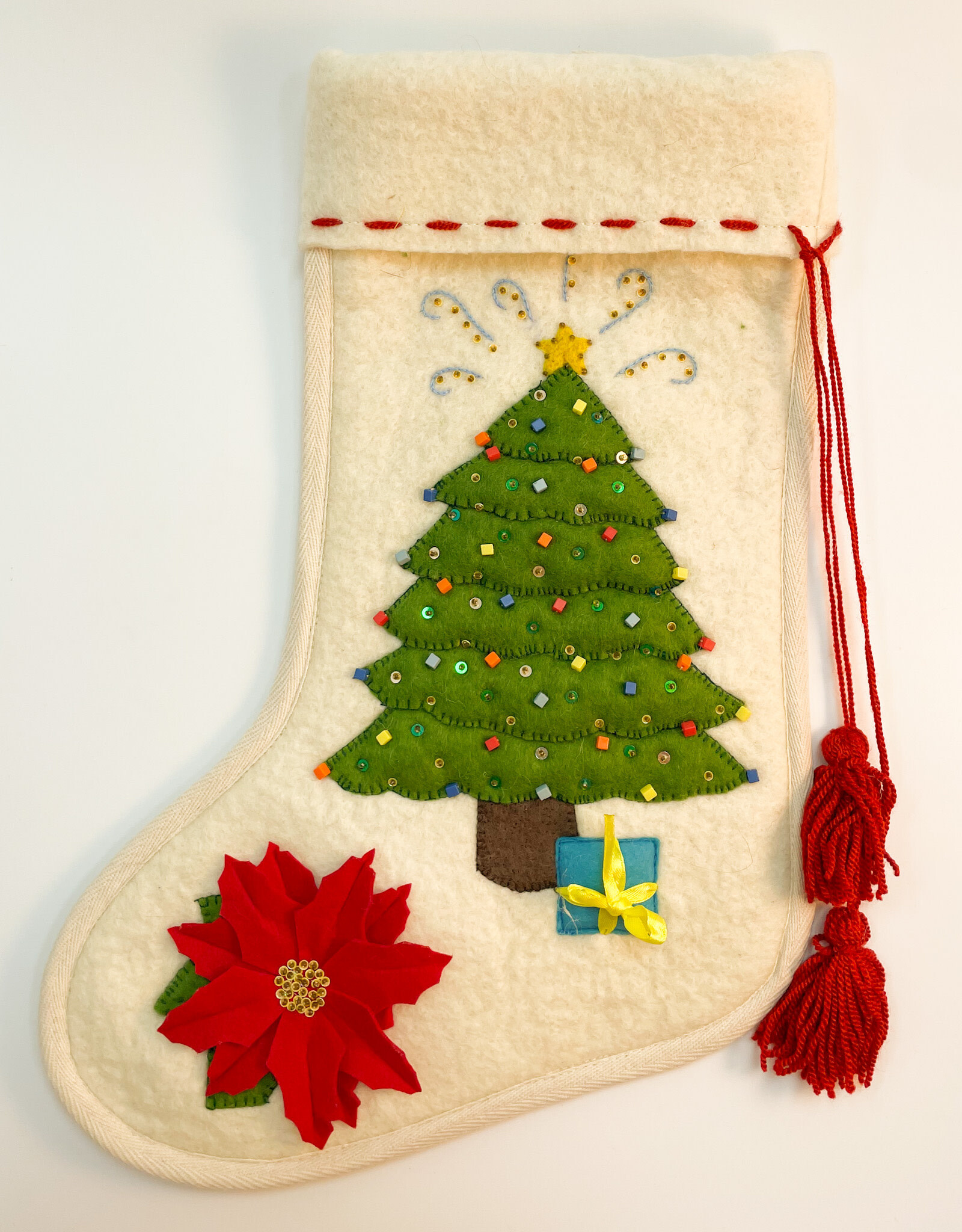 J127 Ranch Holiday Tree Felted Kazakh Stocking