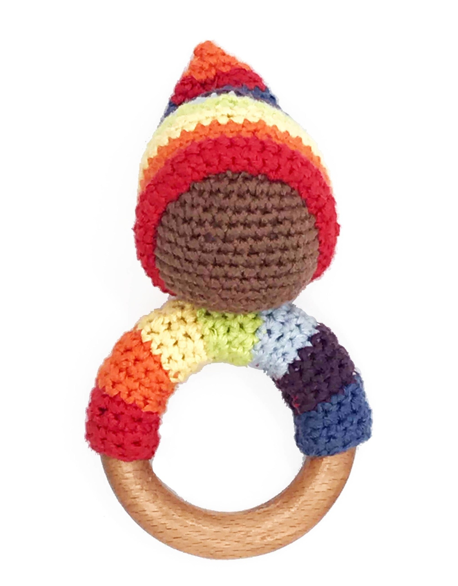 Pebble Pixie Wooden Teething Ring Rattle Rainbow