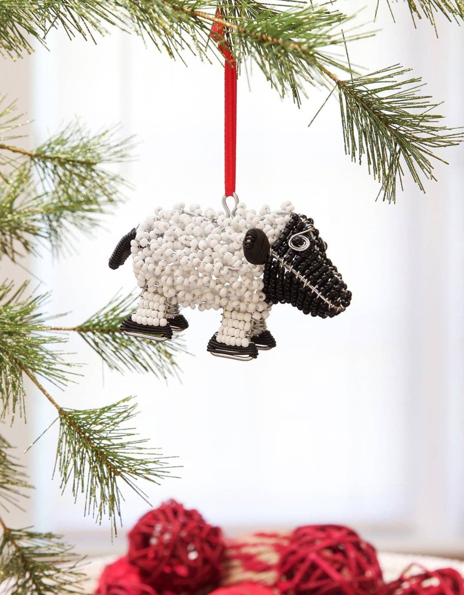 Swahili African Modern ZenZulu Hand Beaded Sheep Ornament