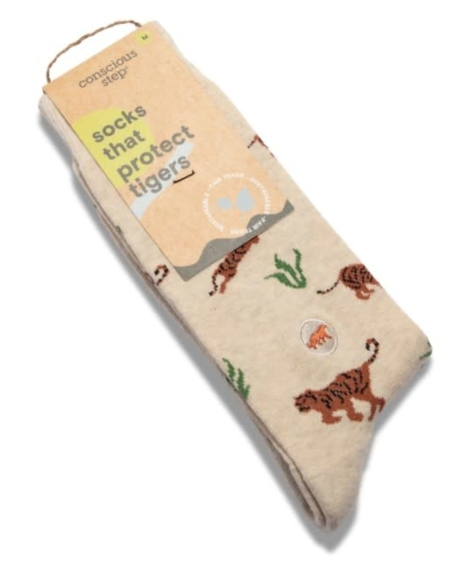 Conscious Step Socks that Protect Tigers (Beige)