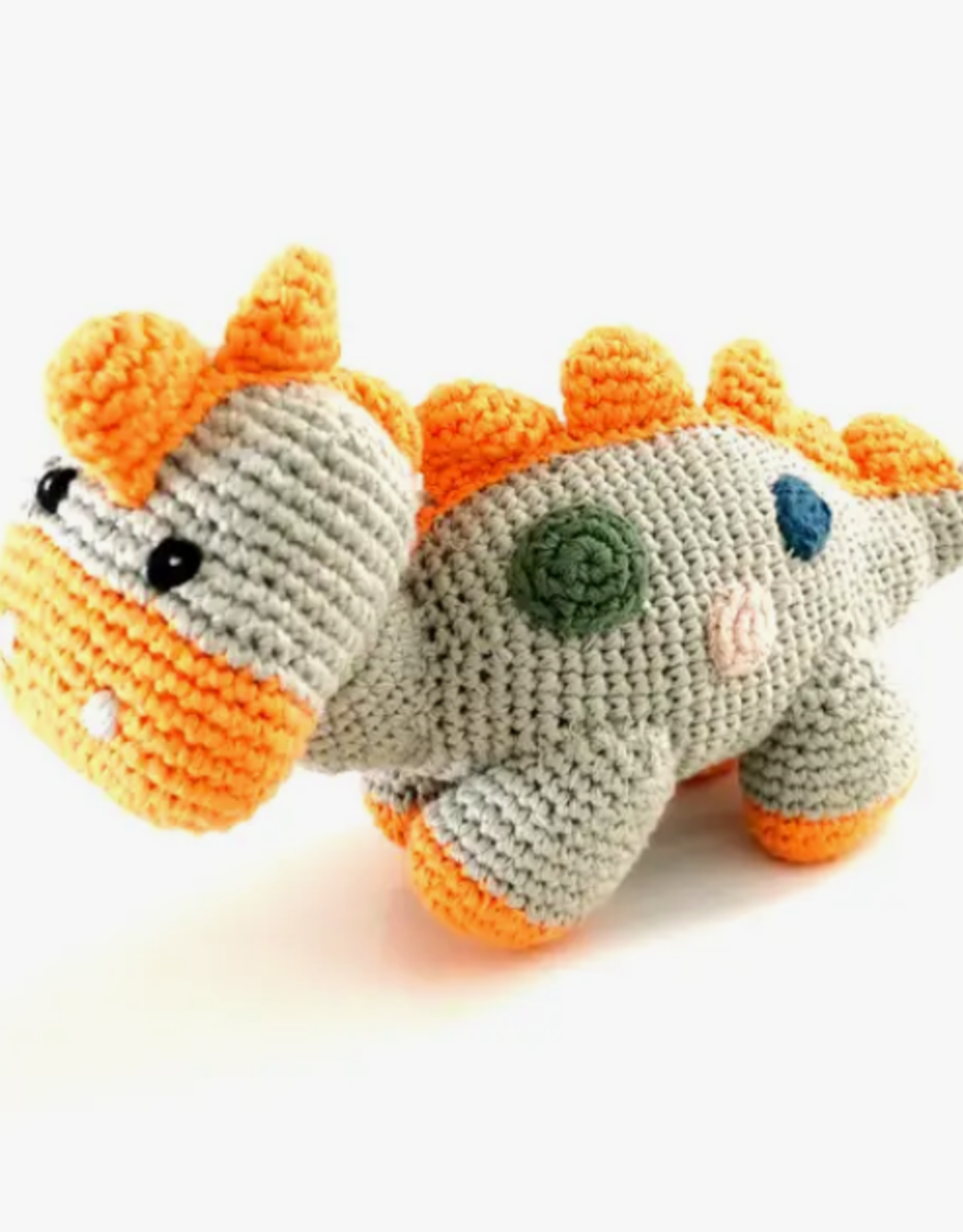 Pebble Steggy Dino Rattle Teal Organic