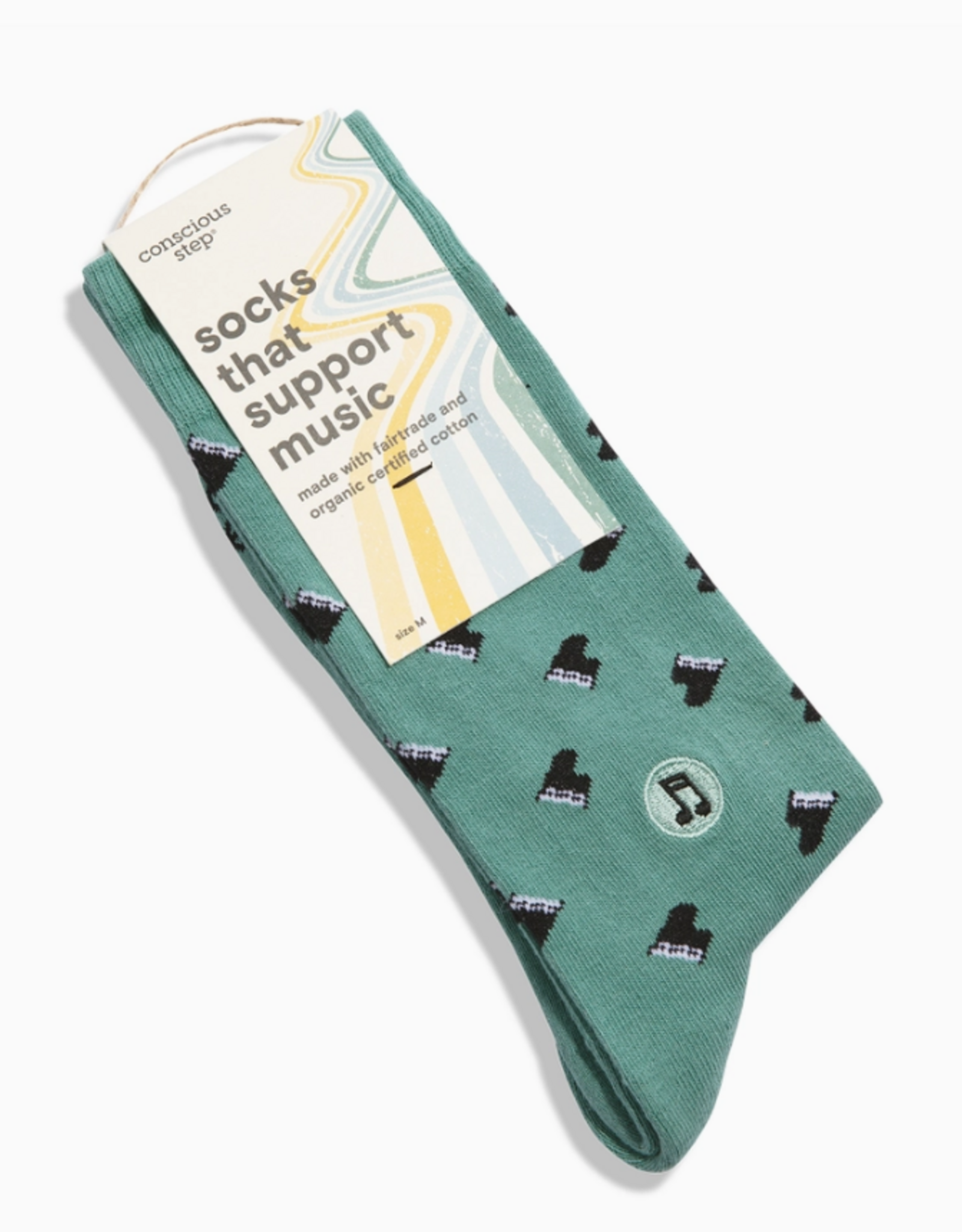 Conscious Step Socks that Support Music (Green Pianos)