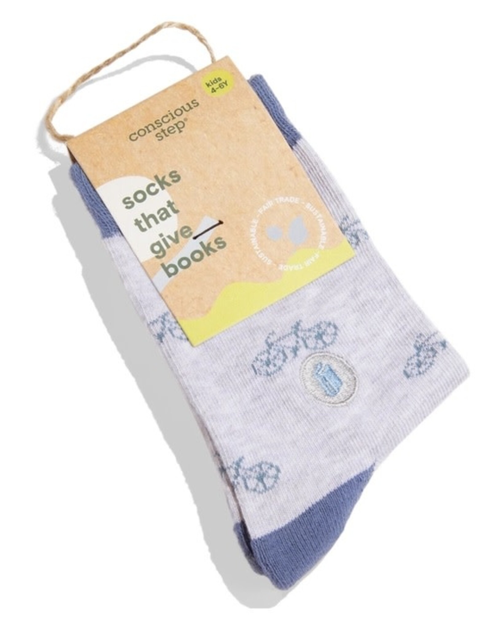 Conscious Step Kids Socks that Give Books (Gray Bicycles)
