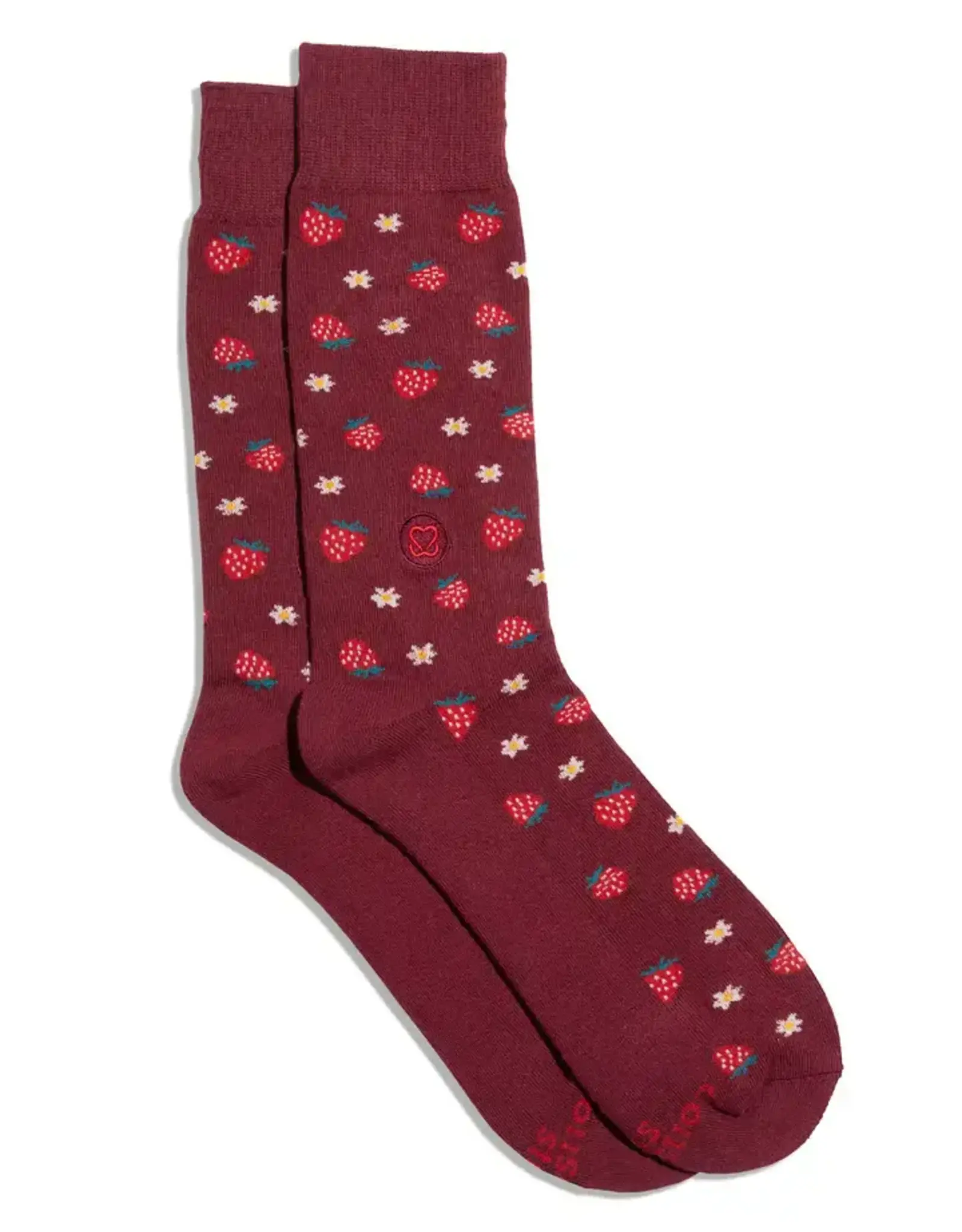 Conscious Step Socks that Support Self-Checks (Maroon Strawberries )