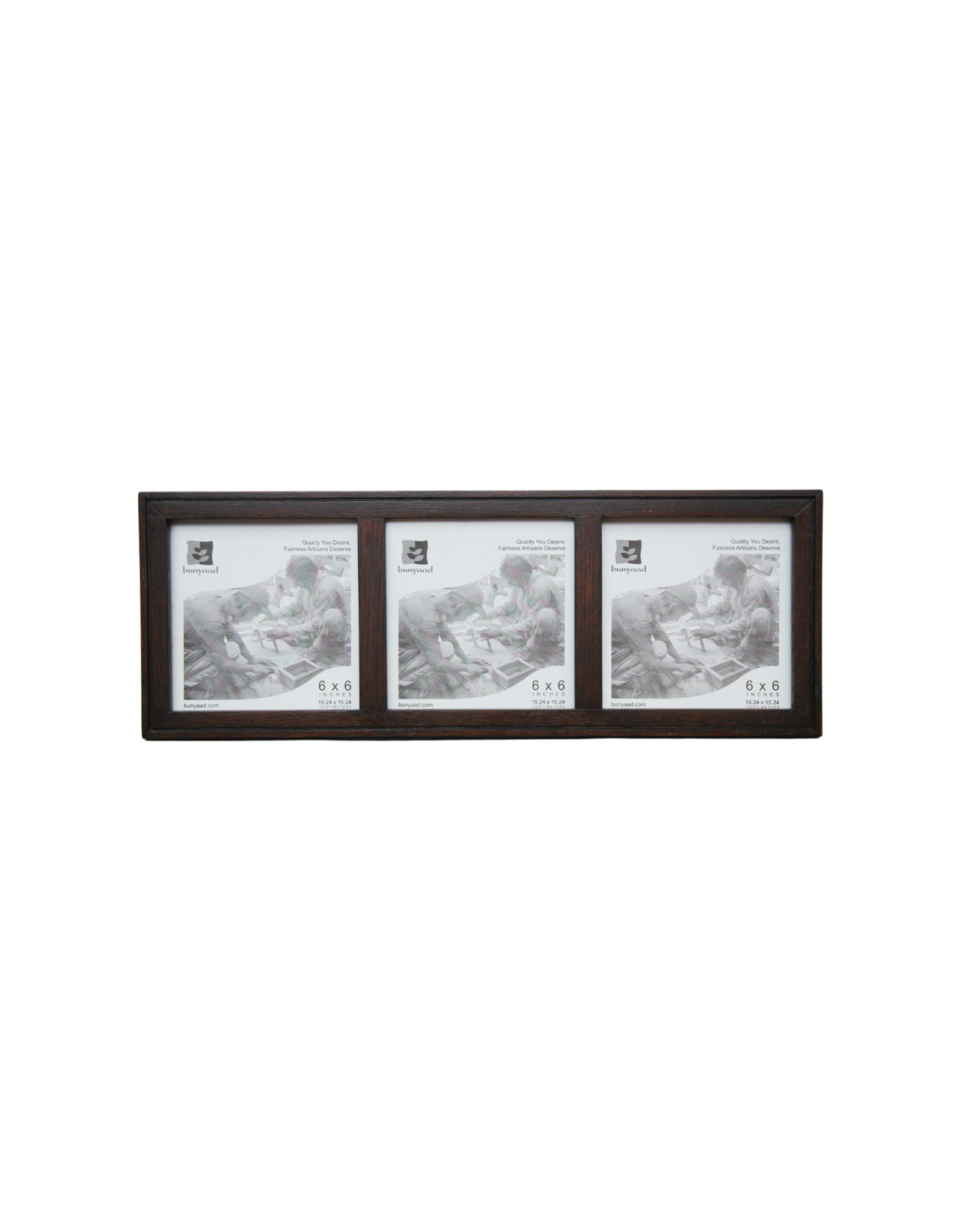 Bunyaad Pakistan Dark Red Oak Etched Wood Trio Frame
