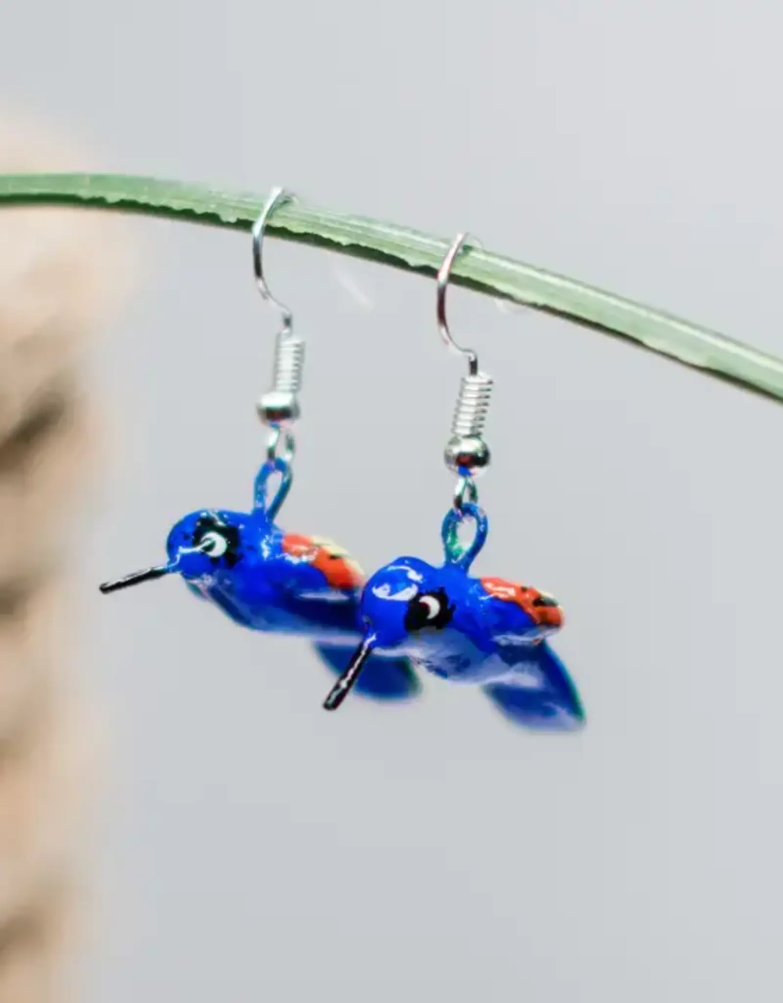 Lucia's Imports Blue Hummingbird Ceramic Earrings