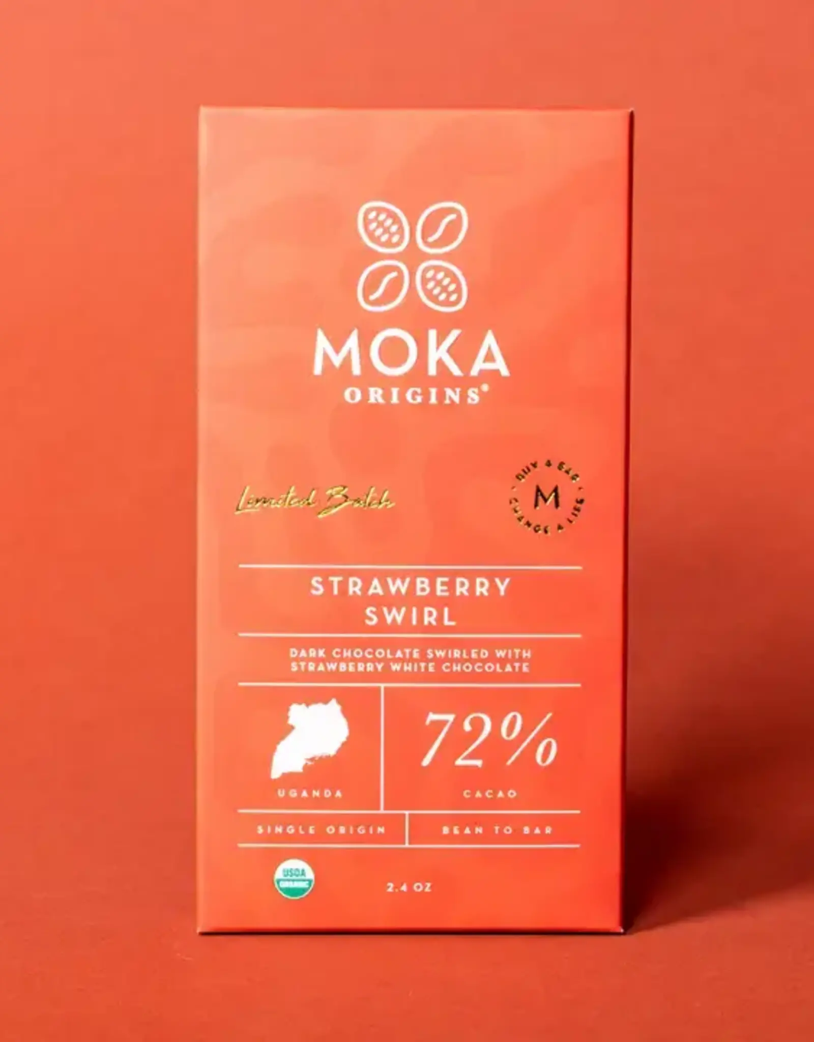 Moka Origins Strawberry Swirl Chocolate Bar 72%
