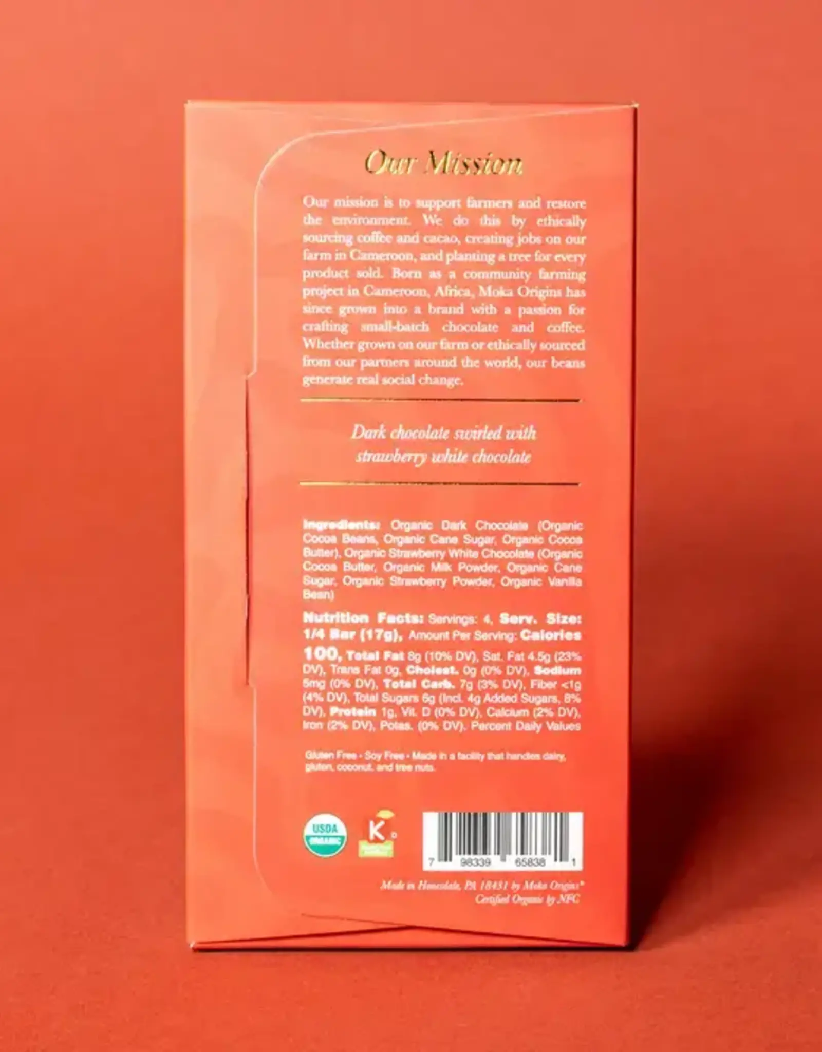 Moka Origins Strawberry Swirl Chocolate Bar 72%