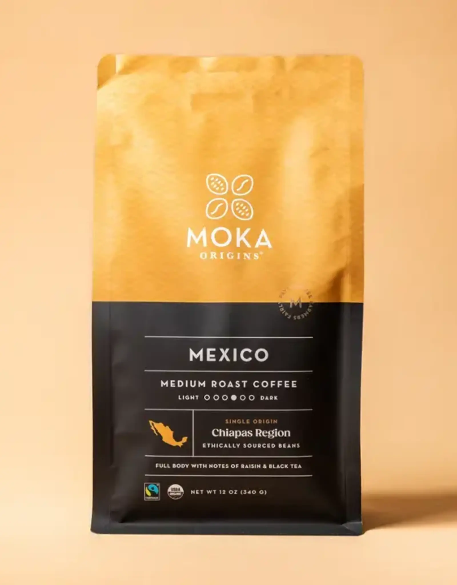 Moka Origins Mexico Chiapas Organic Medium Roast Coffee 12oz / Whole Bean