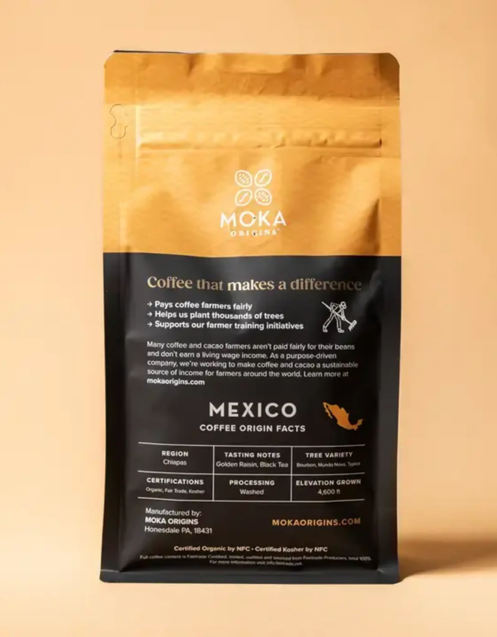 Moka Origins Mexico Chiapas Organic Medium Roast Coffee 12oz / Whole Bean