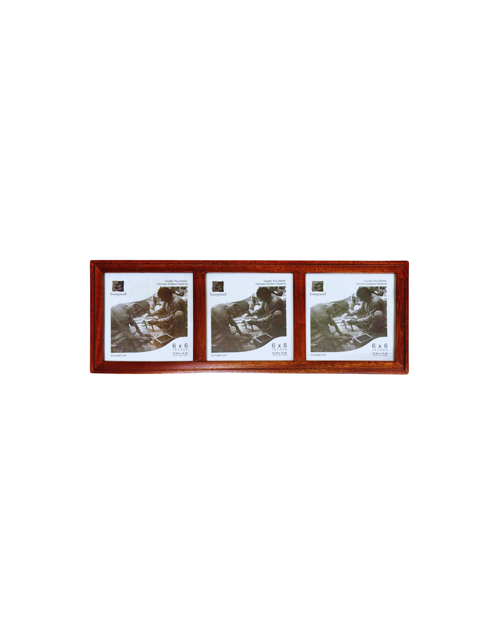 Bunyaad Pakistan Natural Mahogany Etched Wood Trio Frame