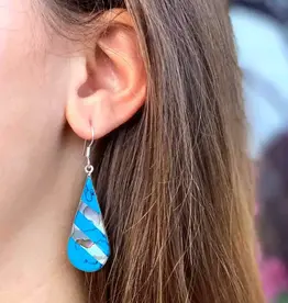 Global Crafts Turquoise & Abalone Stripe Teardrop Earrings
