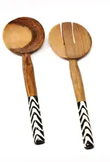 Global Crafts Olive Wood Serving Set Batik Handles