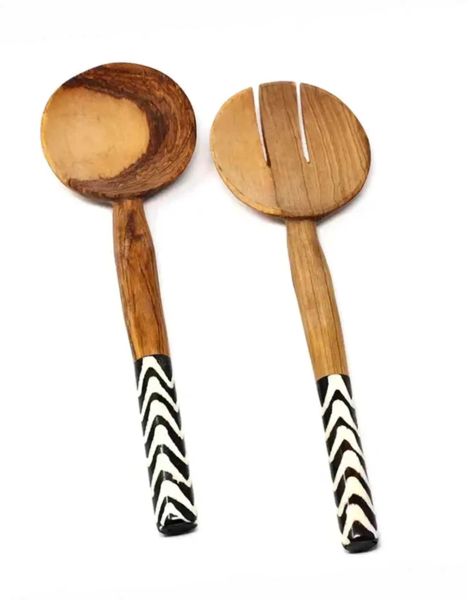 Global Crafts Olive Wood Serving Set Batik Handles