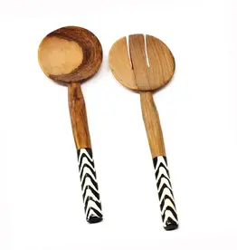 Global Crafts Olive Wood Serving Set Batik Handles