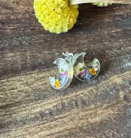 Global Crafts Pressed Flower Crescent Stud Earrings
