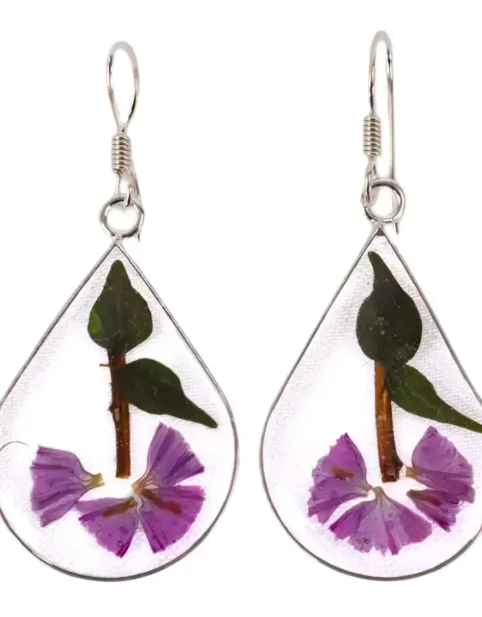 Global Crafts Pressed Flower Teardrop Earrings