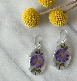 Global Crafts Pressed Flower Oval Earrings