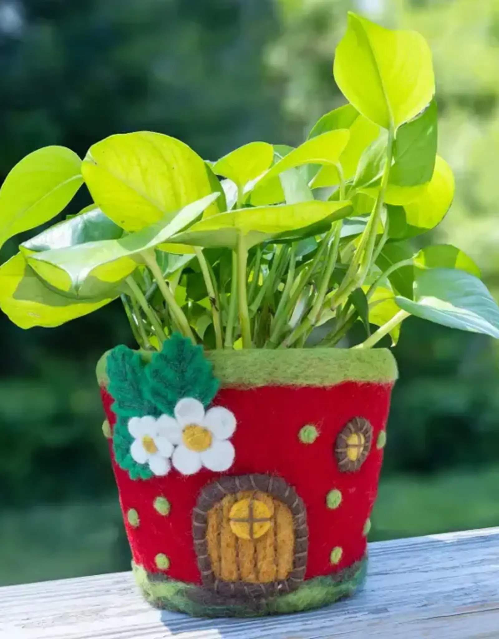 dZi Handmade Strawberry Cottage Felt Pot