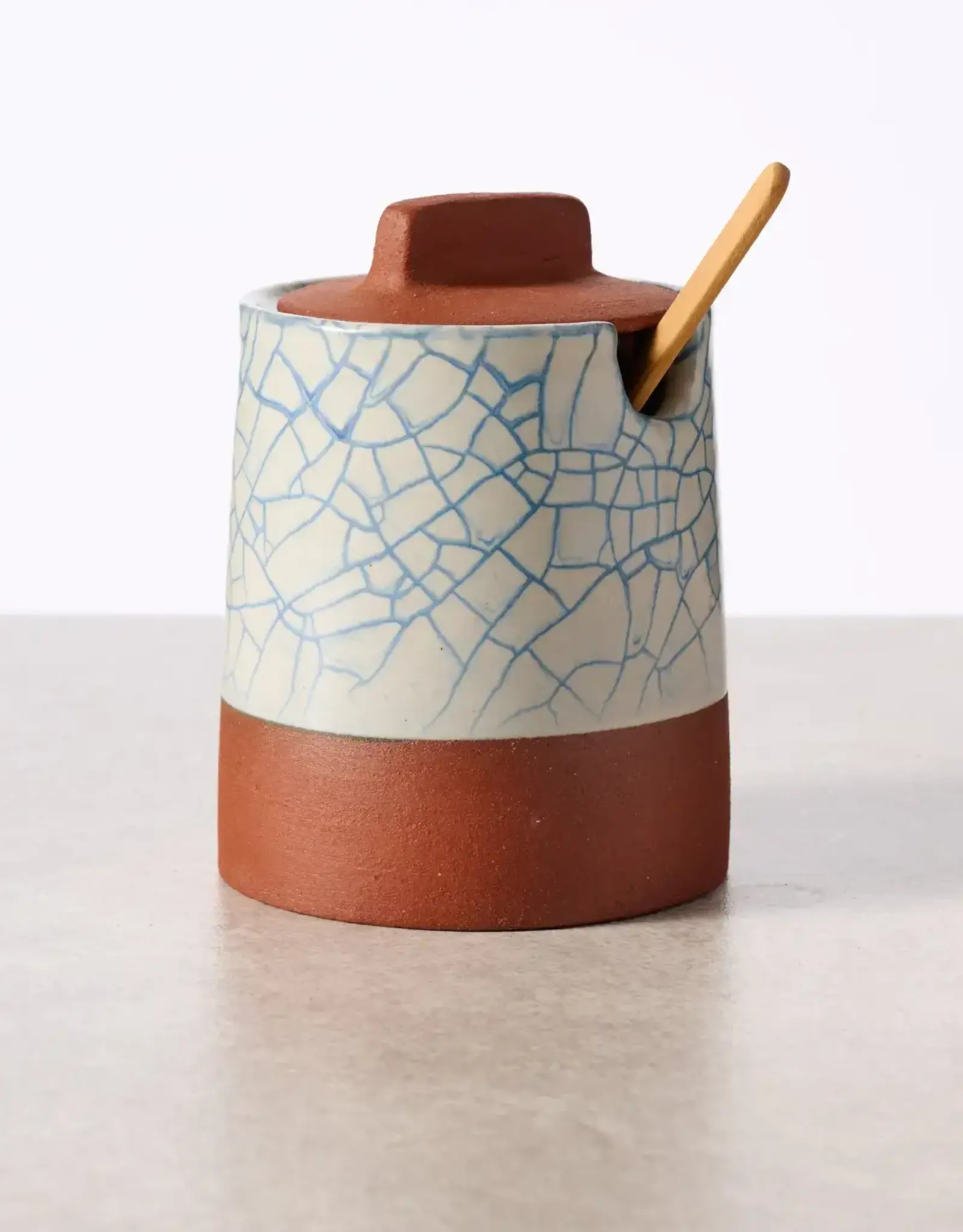 Ten Thousand Villages Ciya Blue Crackle Honey Pot