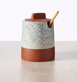 Ten Thousand Villages Ciya Blue Crackle Honey Pot