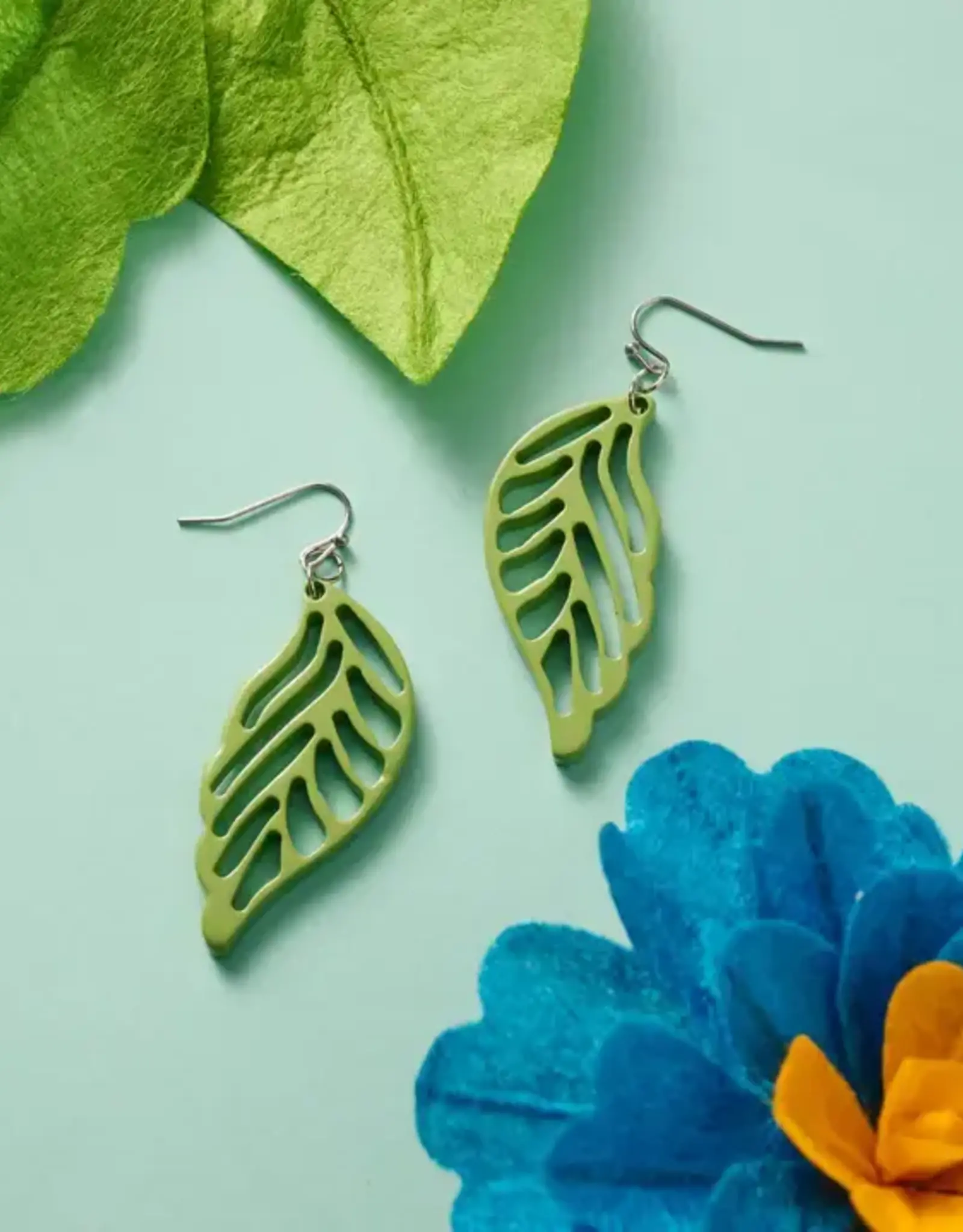 Ten Thousand Villages Bodhi Painted Leaves Earrings