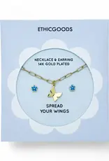 EthicGoods Necklace and Earring Set: Butterfly and Blue Flower