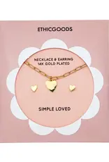 EthicGoods Necklace and Earring Set: Gold Hearts