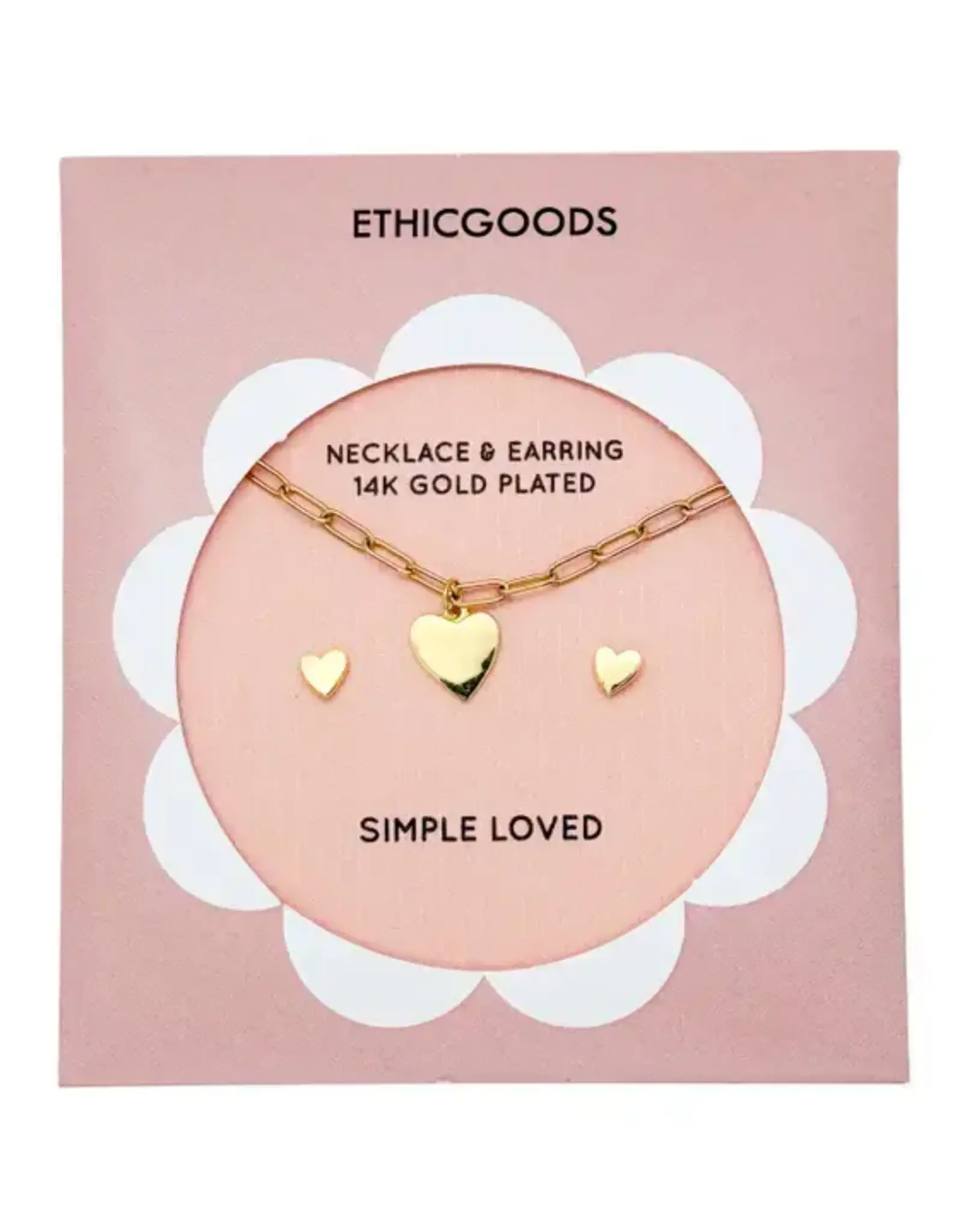EthicGoods Necklace and Earring Set: Gold Hearts
