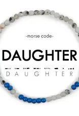 EthicGoods Morse Code Bracelet: Daughter (Rainbow Moonstine & Royal Blue Quartz)