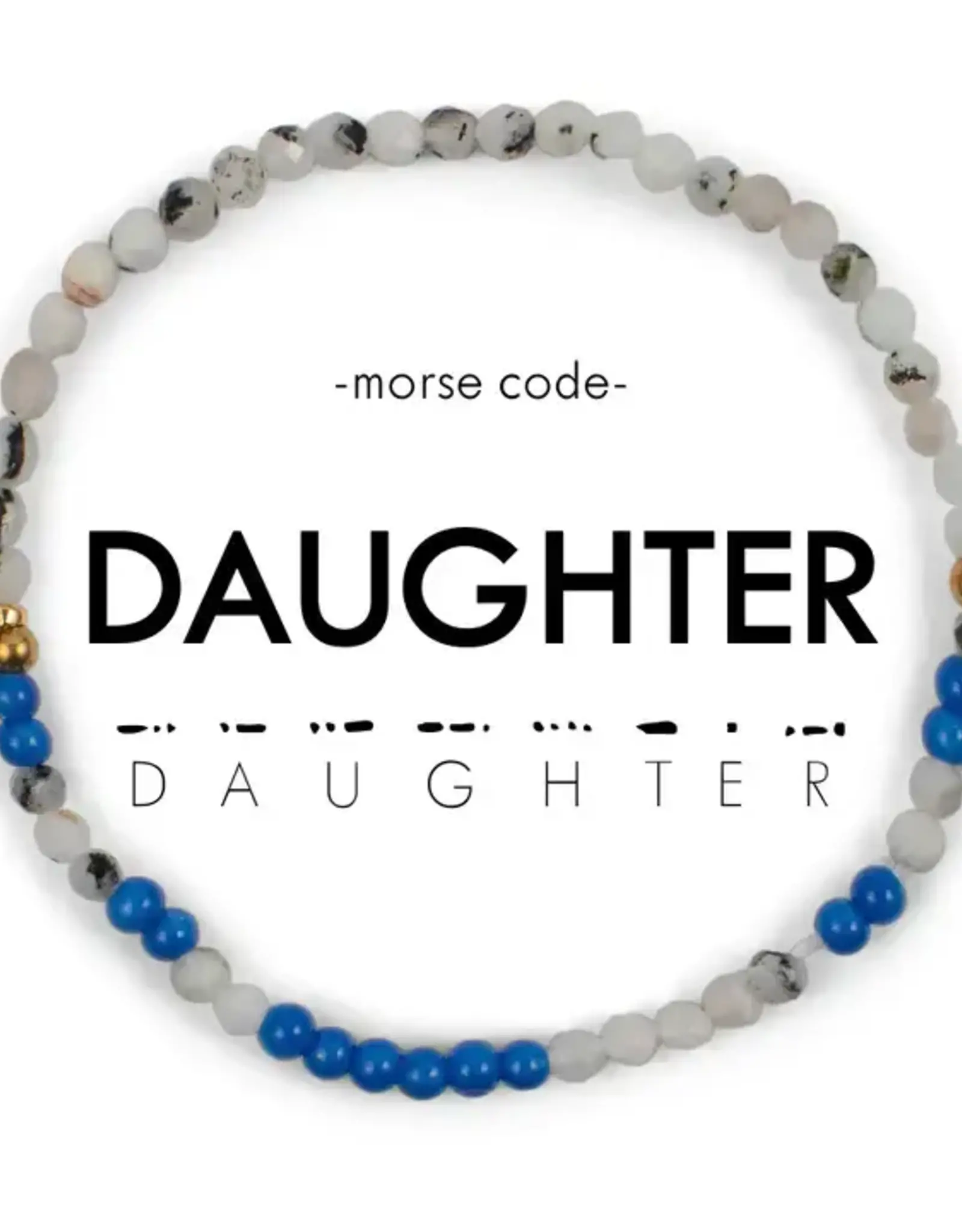 EthicGoods Morse Code Bracelet: Daughter (Rainbow Moonstine & Royal Blue Quartz)