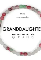 EthicGoods Mini Kids Morse Code Bracelet: Granddaughter (Watermelon Jasper & Cloudy Glass)